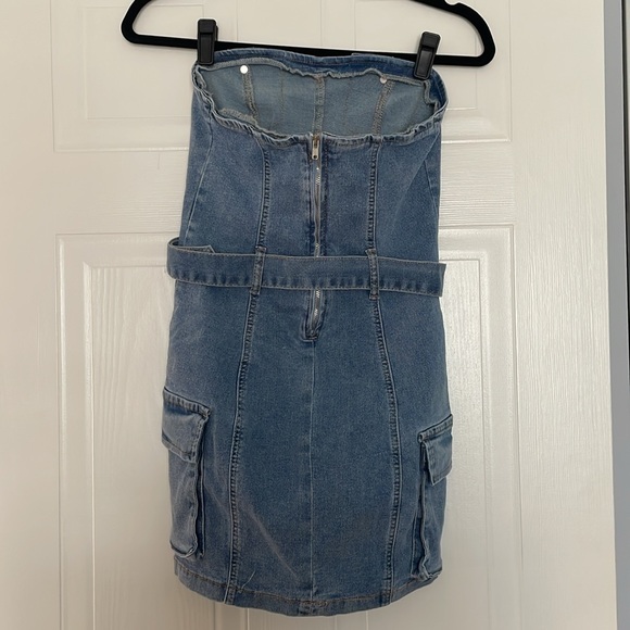 🦋 2/$40 BRAND NEW - SHEIN Blue Jean Belted Dress with Pockets - Picture 6 of 7